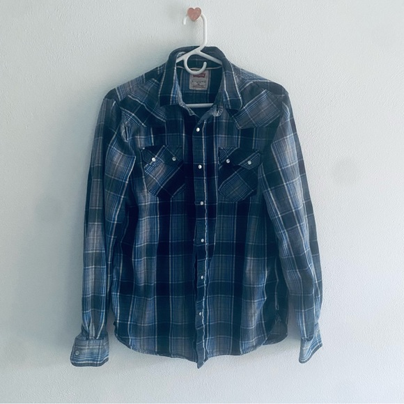 Levi Strauss blue plaid snap button down shirt - Picture 1 of 8